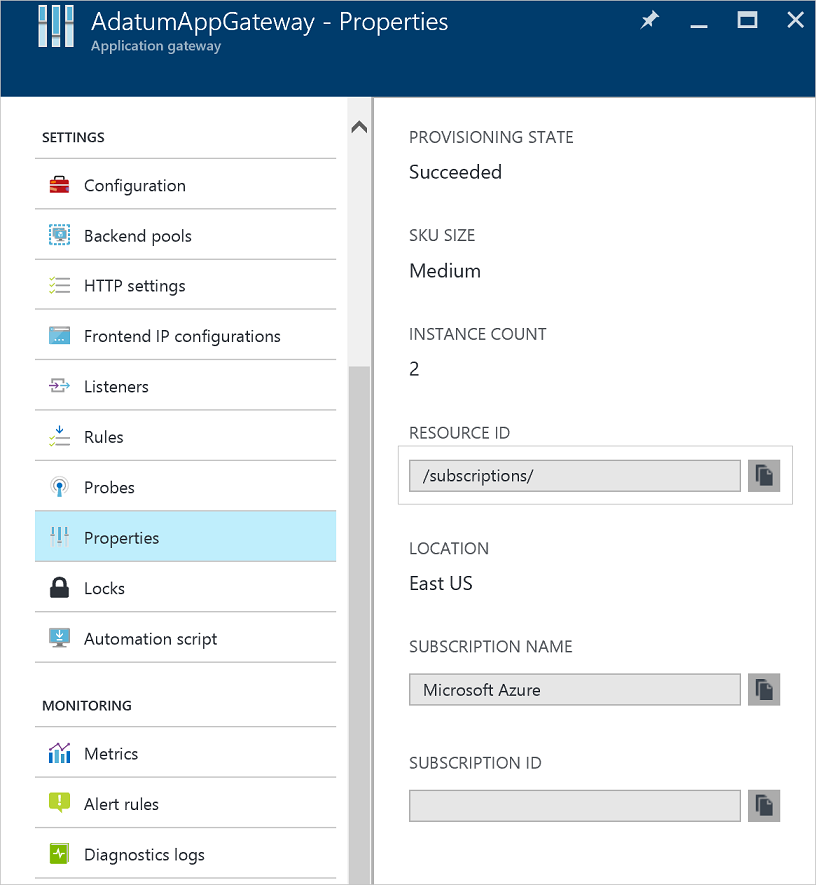 Portál: ID prostředku pro službu Application Gateway