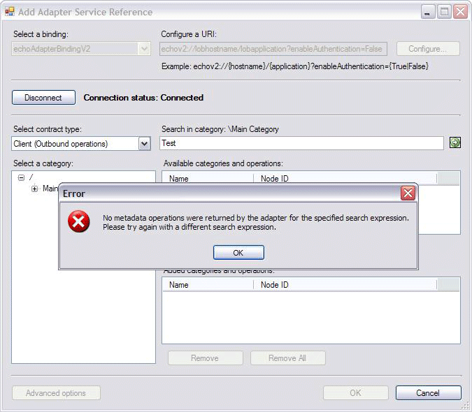 Screenshot that shows the error that returns if no match is found.