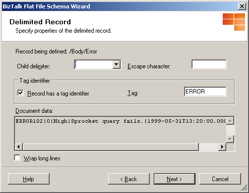 Configuring delimited record with tag identifier