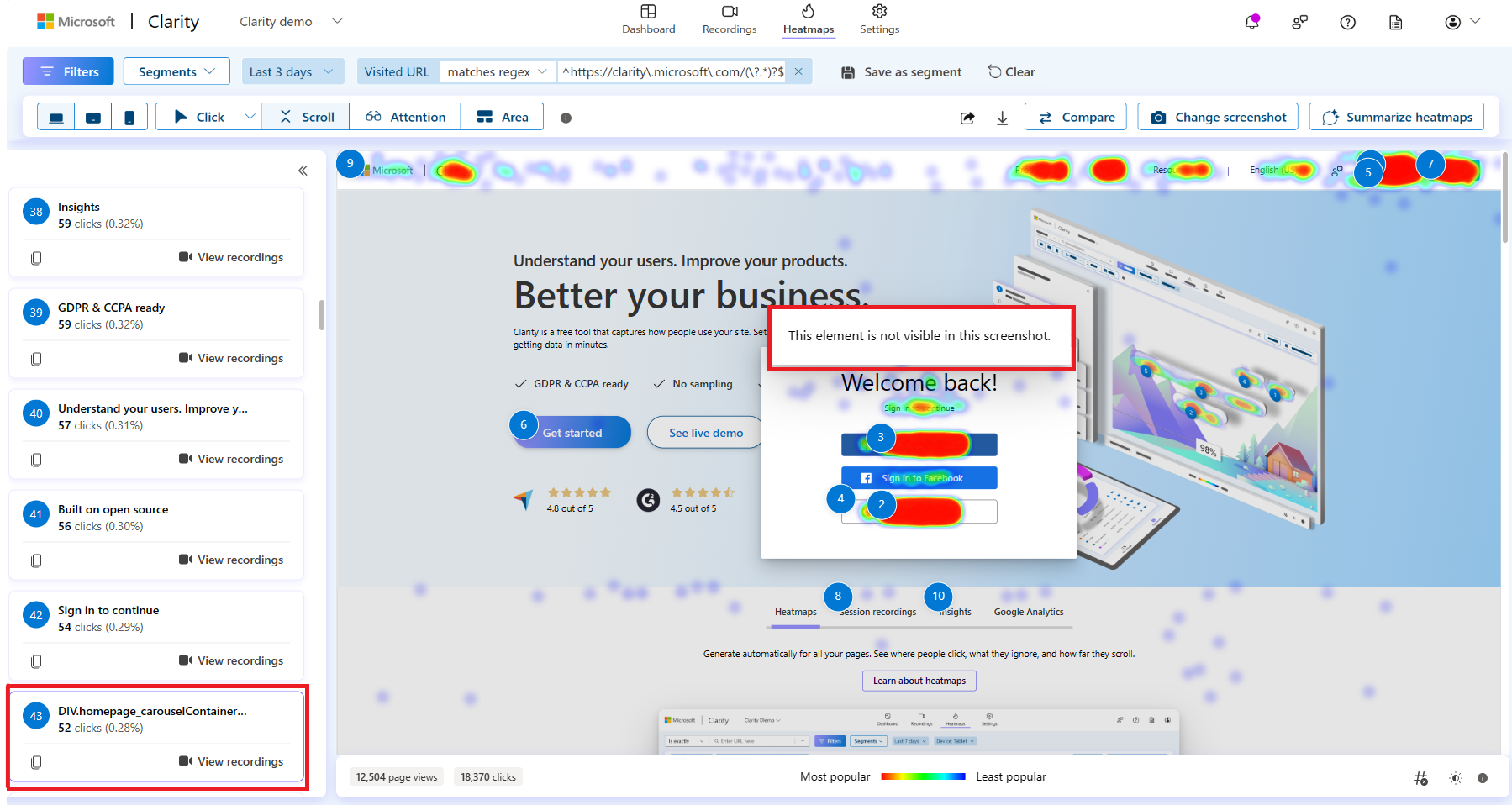 Element not visible on a click map.