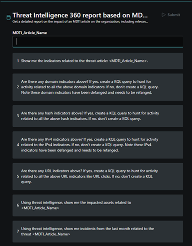 Screenshot of TI report promptbook.