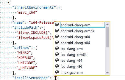 Snímek obrazovky s automaticky otevíranou obrazovkou IntelliSense v editoru