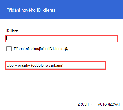 Google Workspace autorizuje nové ID klienta.