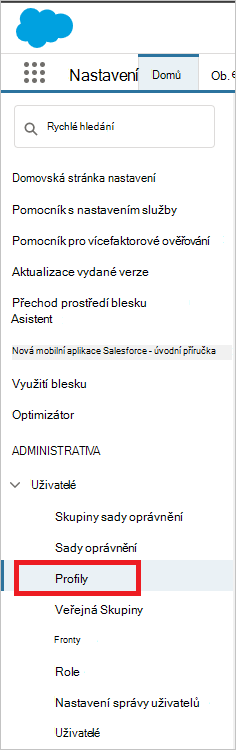 Salesforce spravuje profily uživatelů.