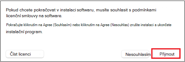 Snímek obrazovky znázorňující přijetí smlouvy