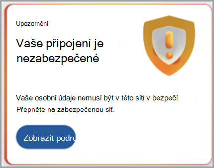 Snímek obrazovky s doporučením pro připojení k zabezpečené síti