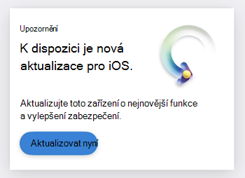 Snímek obrazovky s kartou s informací, že je k dispozici aktualizace iOS