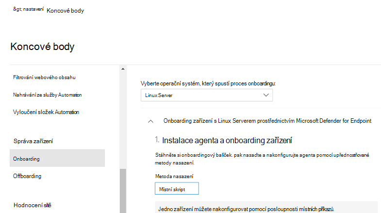 Stažení onboardingového balíčku na portálu Microsoft Defender