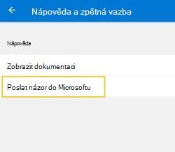 Vyberte Odeslat zpětnou vazbu do Microsoftu.