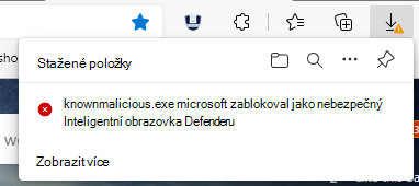 Snímek obrazovky znázorňující, jak filtr SmartScreen rozpozná stažený soubor s nebezpečnou reputací stahování je zablokované.