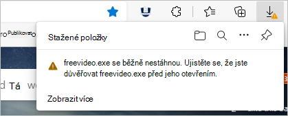 Filtr SmartScreen nemá dostatek informací o reputaci staženého souboru a varuje uživatele, aby přestal nebo pokračoval s opatrností.