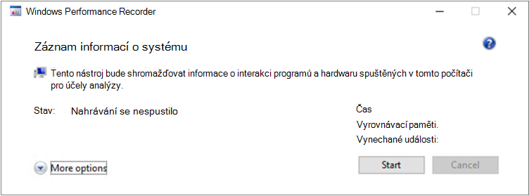 Snímek obrazovky se stránkou Zaznamenat systémové informace