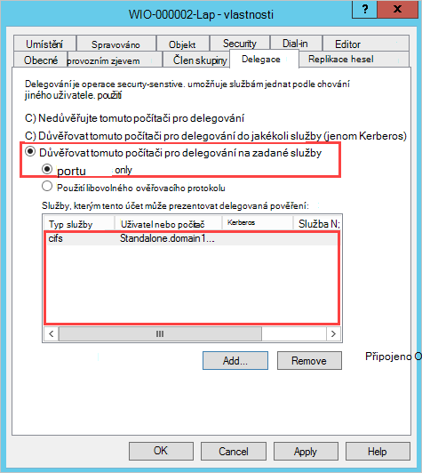 Náprava delegování protokolu Kerberos bez tíže