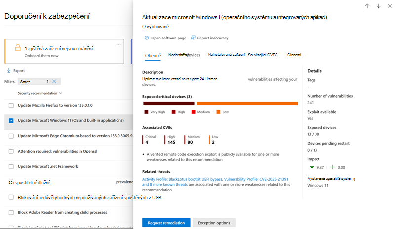 Příklad stránky informačního rámečku doporučení zabezpečení