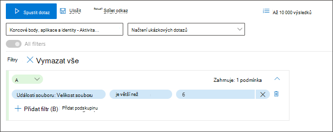 Snímek obrazovky s čísly jako třetí podmínkou