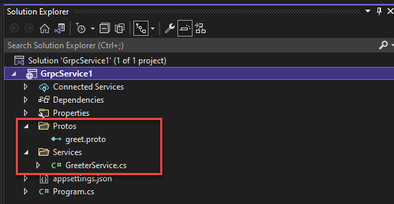 Projekt gRPC v sadě Visual Studio 2022