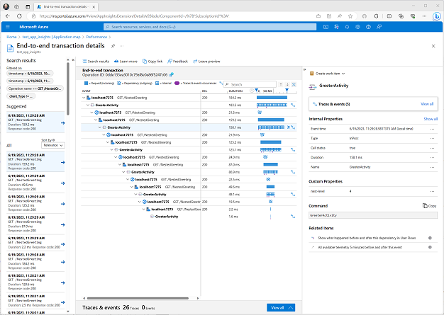 Zobrazení transakcí App Insights