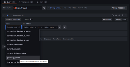 Dotaz Grafana s využitím greetings_count