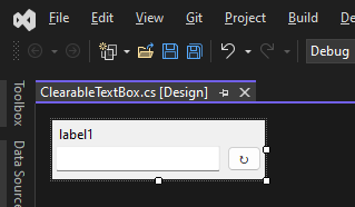 Visual Studio s model Windows Forms zobrazující uživatelský ovládací prvek, který byl právě navržen.