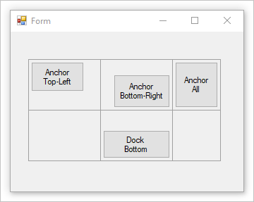 Formulář Windows s ovládacím prvku rozložení tabulky.