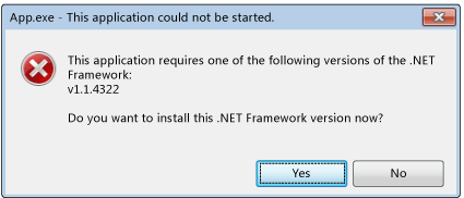 Dialogové okno Chyba inicializace rozhraní .NET Framework