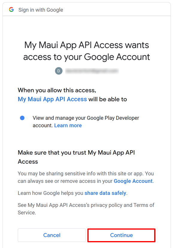 Snímek obrazovky s autorizací přístupu k rozhraní Google API