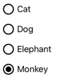 Snímek obrazovky s přepínači RadioButtons