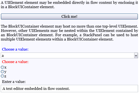 Snímek obrazovky: UIElement vložený do obsahu toku