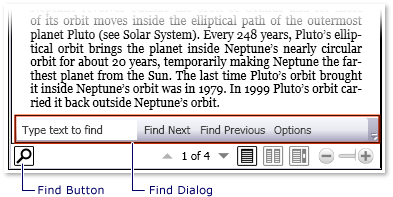 Snímek obrazovky s popisky: FlowDocumentReader