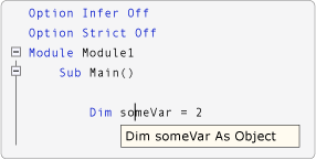 Screenshot showing IntelliSense view when Option Infer is off.