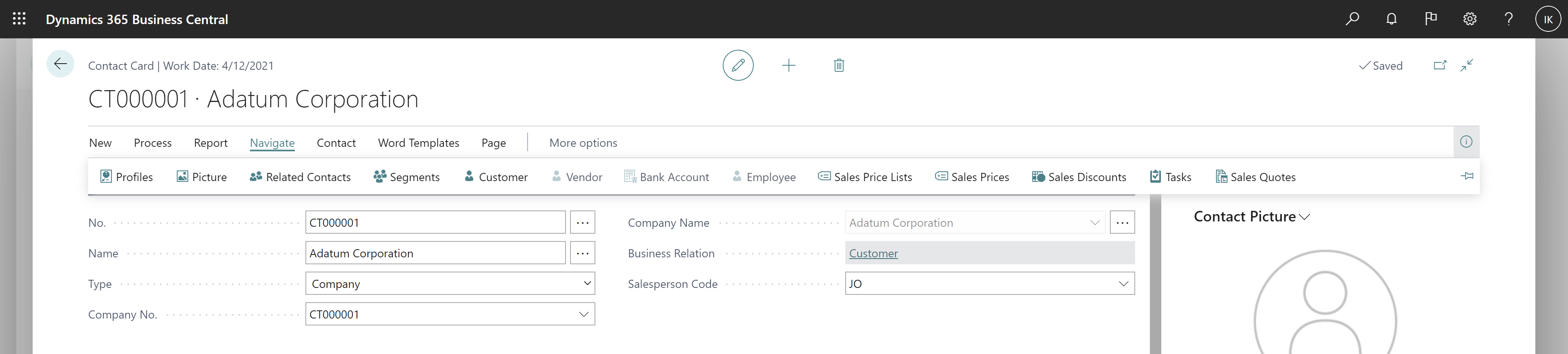 Business Relation field in Contact card and actions for contact's business relations