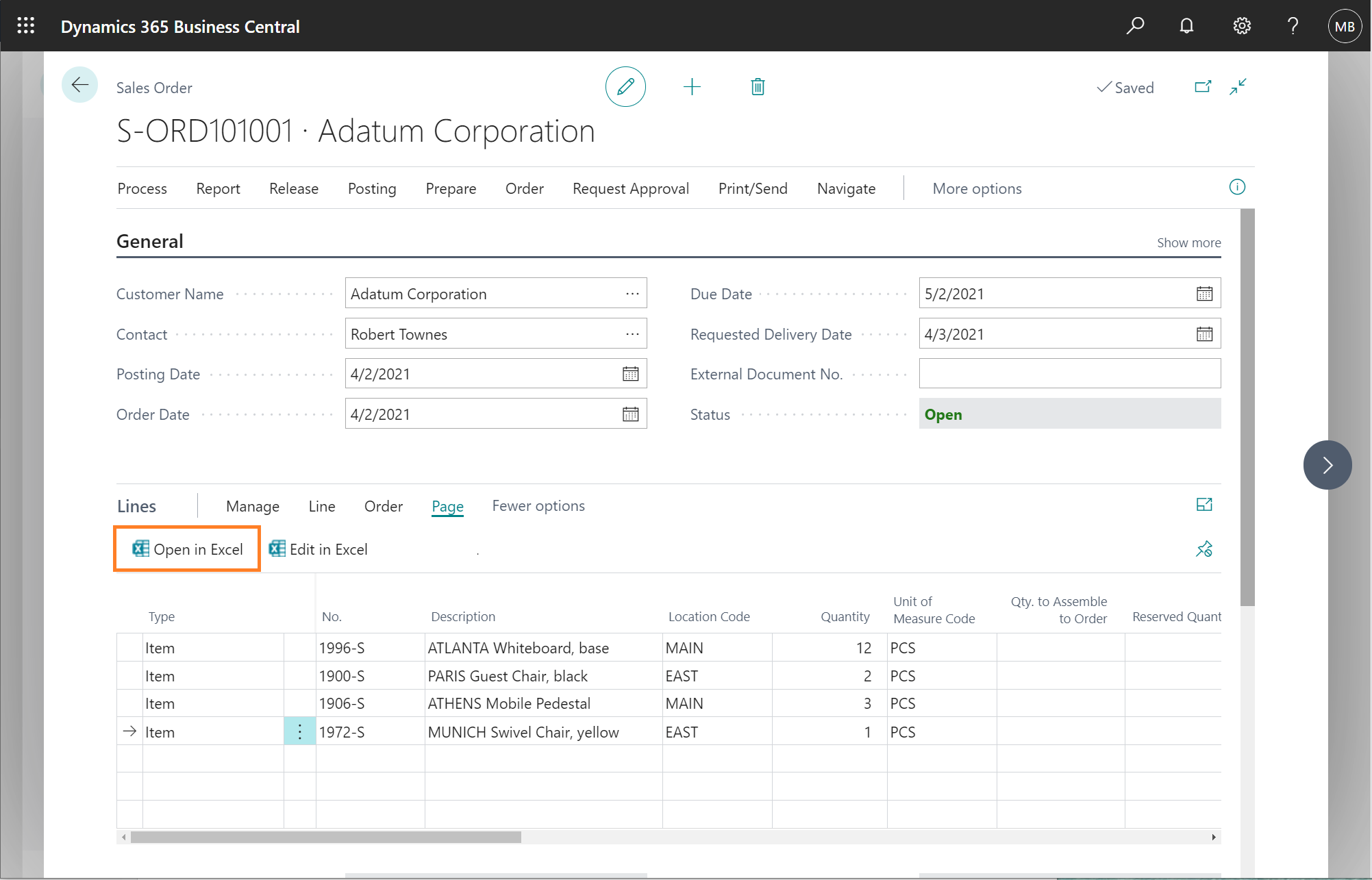 A copy of sales lines can now be exported to Excel.