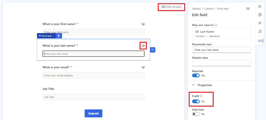 Nastavte předvyplnění formuláře v editoru formulářů.