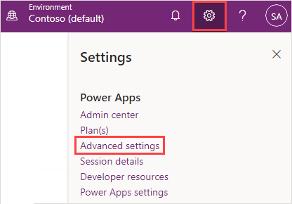 Přejděte na Upřesnit nastavení v Power Apps