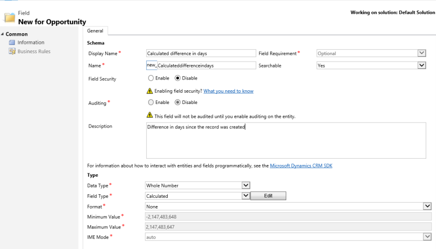 Vytvoření počítaného pole v Dynamics 365 For Customer Engagement.