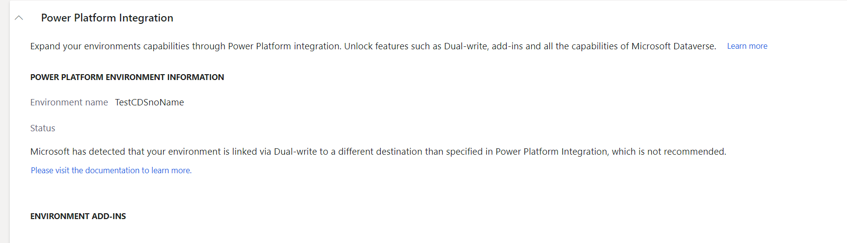 Integrace Power Platform – neshoda propojení.