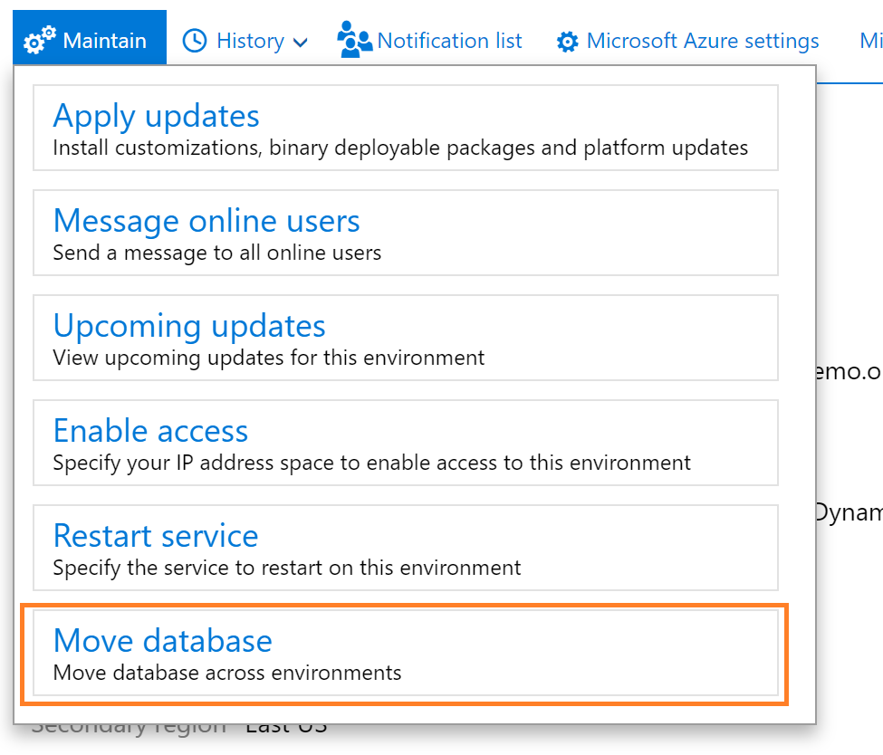 Move database menu.