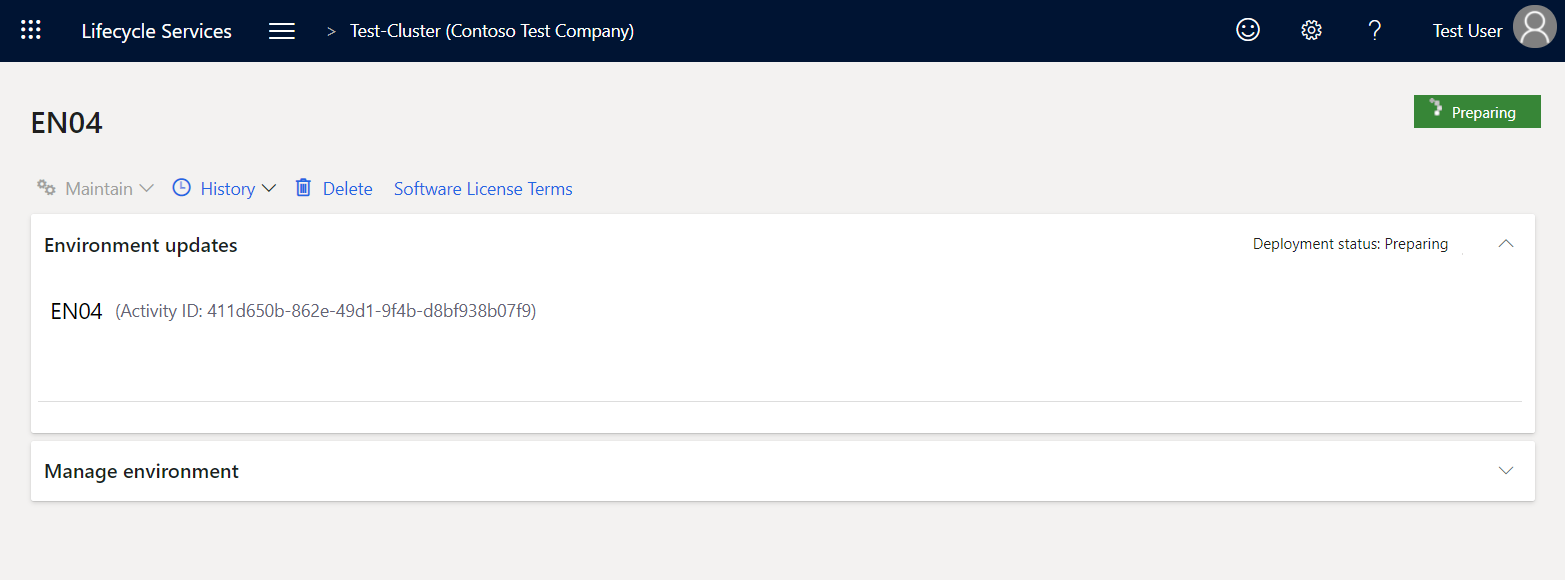 Environment details page showing Preparing status.