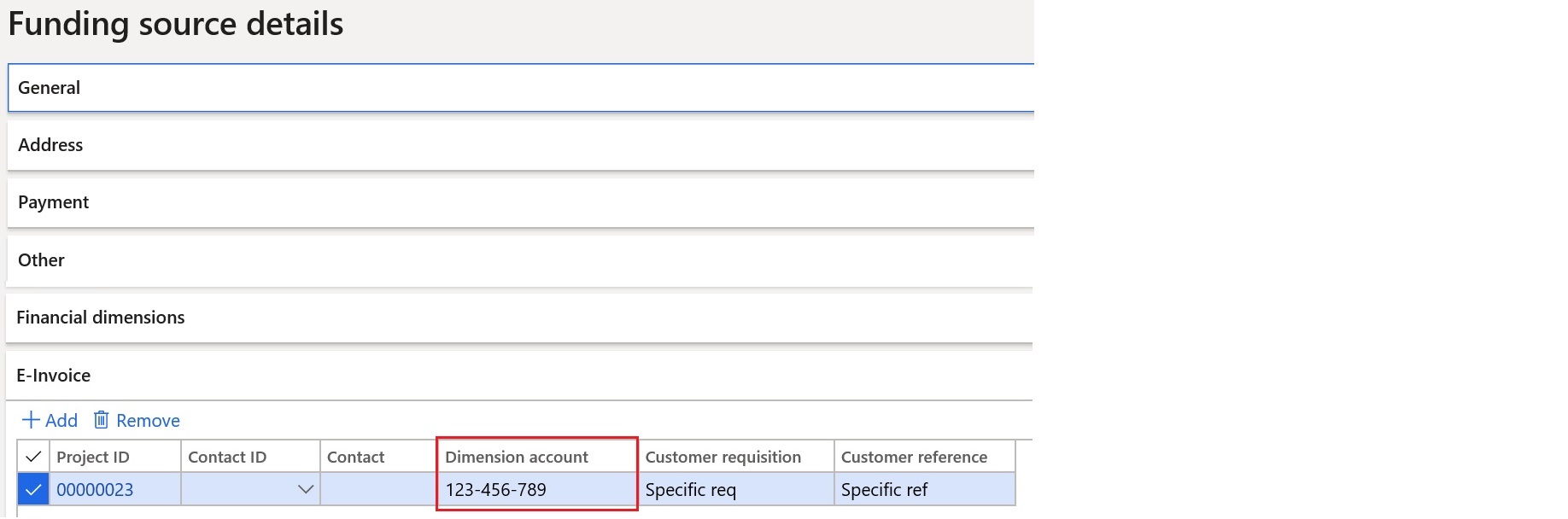 Project-specific accounting code.