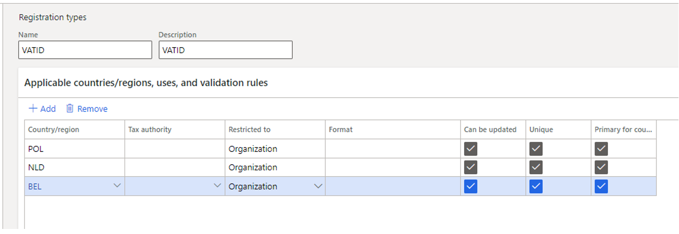 Řádky typu registrace na stránce Typy registrace.