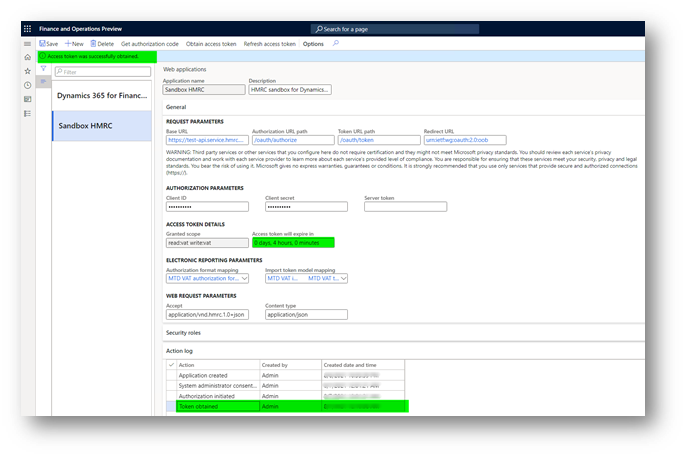 Obtaining an access token.