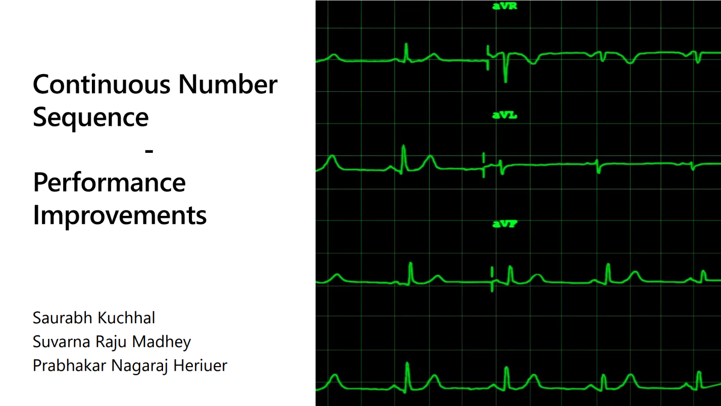 Thumbnail of the title slide for the 'Continuous Number Sequence - Performance Improvements' TechTalk presentation.