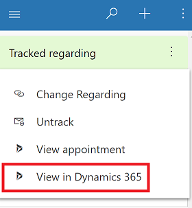 Zobrazení sledované položky v aplikaci Dynamics 365.