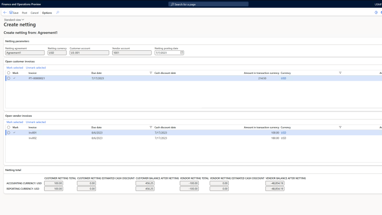 Create customer and vendor balance netting