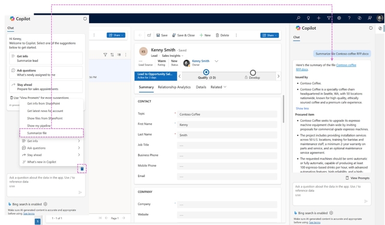 Document summary in Dynamics 365 Sales