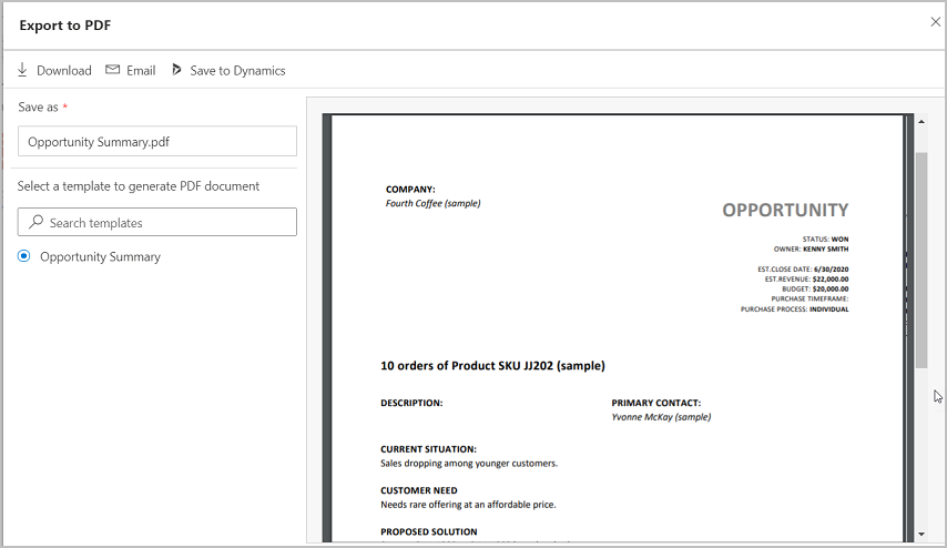 Dialogové okno Export do PDF.