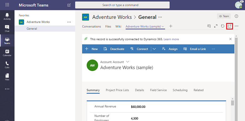 Otevření záznamu v aplikacích Dynamics 365.