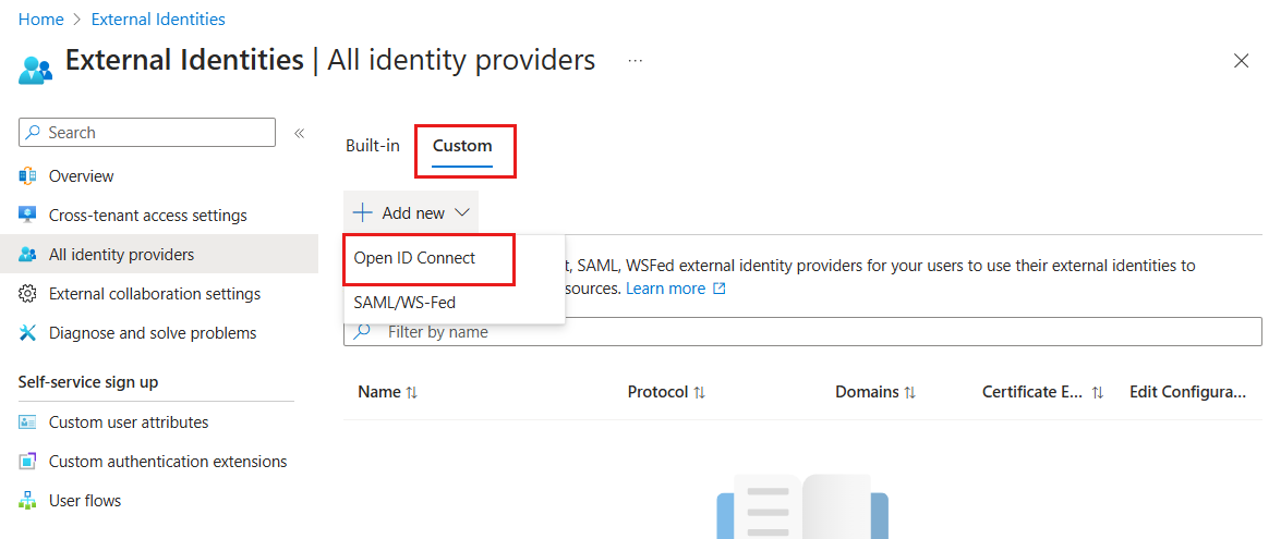 snímek obrazovky při přidávání nového vlastního zprostředkovatele identity