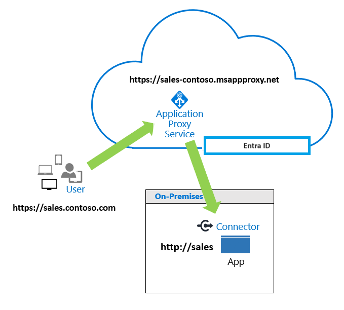 Diagram proxy služby aplikace Microsoft Entra, která zpracovává požadavek uživatele