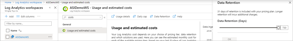 Podokno pracovních prostorů služby Log Analytics